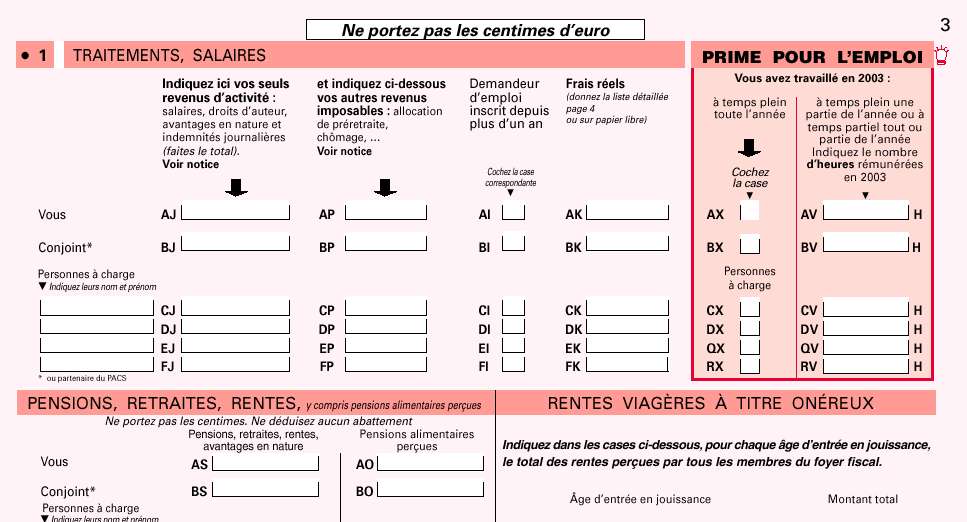 Feuille de déclaration d'impôt sur le revenu